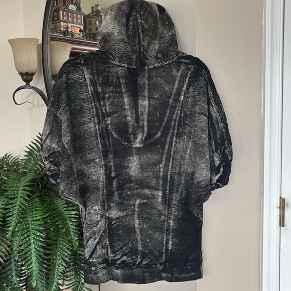 NWOT Affliction Pullover Hoodie Sweatshirt Dolman Sleeve Black Distressed Cotton - Picture 11 of 11